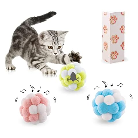 Diyxisk 3 Pcs Cat Ball,Cat Pom Balls,Cat Toy Balls With Bell,Interactive Ball Toy for Cats,Suitable for Pet Interaction Kitten Toys Play Decompression Exercise (Three Colors) Cover