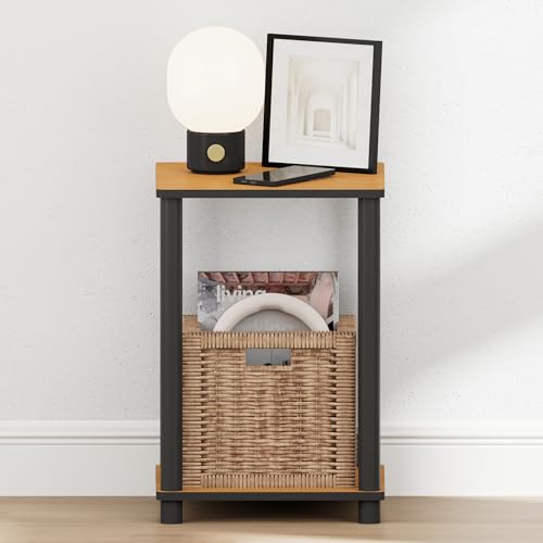 Image of Furinno Turn-N-Tube Toolless 2-Tier Open Shelf Night Stand, Light Cherry