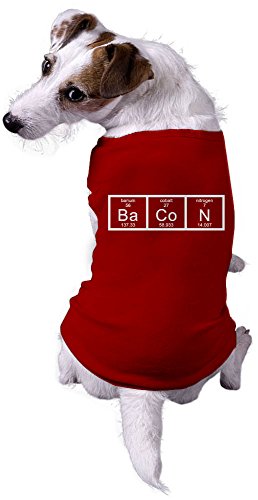 Funny Dog Shirt – Bacon Periodic Table Science Tee – Nerdy Red T-Shirt Outfit for Small and Large Breed Dogs – Lightweight Cotton Blend Gift for Pet Parents Red, XXL