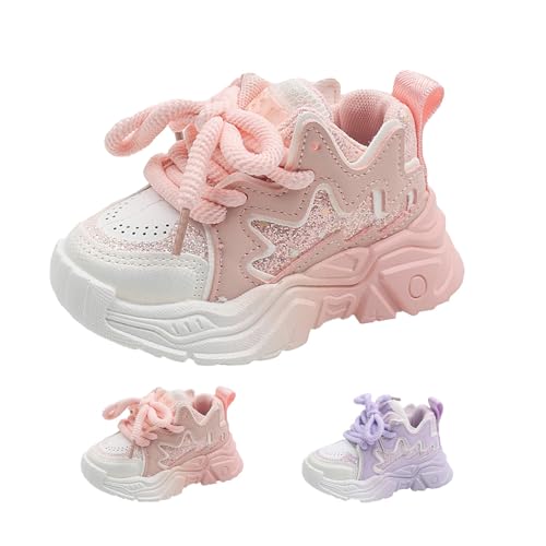 Kids Girls Running Shoes Lace-Up Glitter Sequin Non-Slip Breathable Sneakers 𝗟ow Top Outdoor Hiking Walking Tennis Girl