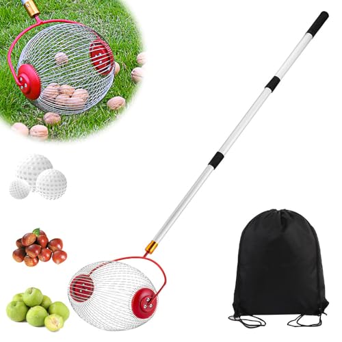 ZOYDP Apfelsammler Rollsammler, Nusssammler Rollsammler mit Teleskopstiel, Obstsammler Rollsammler Fallobst Ohne Bücken, Walnuss Sammler für Haselnuss Eichelsammler Kirschen Golfbälle Tennisbälle