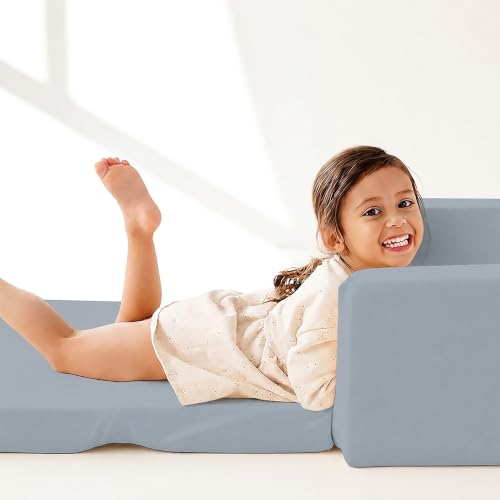 Image of Baby /Couch /Playmat /Three Layers of Folding Kids Sofa /Armchair Flip Open Plush Foldable Mini /Foldable Sofa Cum Bed Chair for 6-60 Months (Upto 5 Years Kids) (Blue Stone)