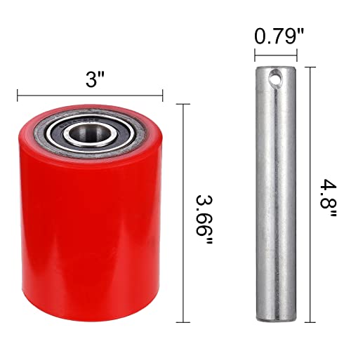 Pallet Jack Truck Load Wheels Full Set with Axles 3" x 3.75" Pair Front Wheels Replacement Wheels Parts Kit with 20mm Bearings