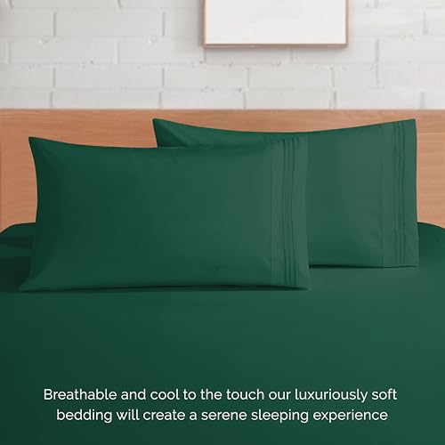 Image of Elegant Comfort Luxurious 1500 Premium Hotel Quality Microfiber 4-Piece Sheet Set, 18-24 Inches Deep - Extra Deep Pocket Sheets - Ultra Soft 4PC Deep Pocket Sheets, King, Hunter Green