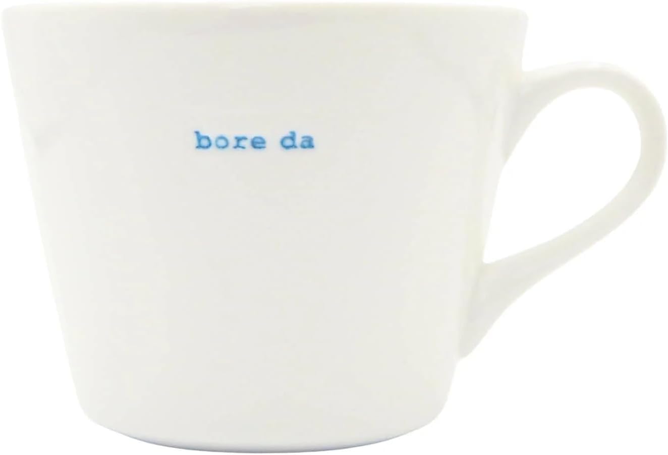 Keith Brymer Jones White - Welsh/Cymraeg Word Range - Standard Ceramic Mug - Bore Da - 350Ml - Gift Boxed