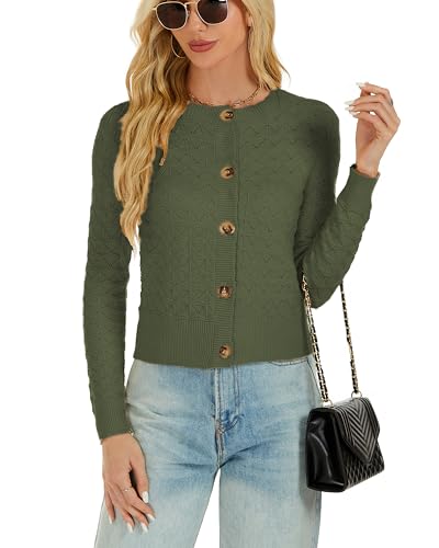 Image of Women's Long Sleeve Cropped Knitted Sweater Cardigan Button Down Open Front Knitted Shrug Sweaters