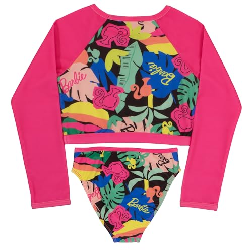 Barbie Girls 2-Piece Swimsuit Set, Cropped Long-Sleeved Rash Guard and Bikini Bottoms, Quick-Drying Swimwear for Kids2