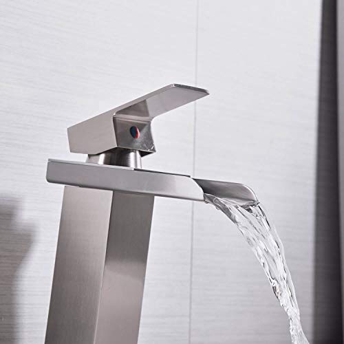 Homevacious Bathroom Faucet Brushed Nickel Waterfall Sink With Pop Up Drain Single Hole Vanity Satin Sink Lavatory One Handle Basin Mixer Tap With Overflow Supply Line