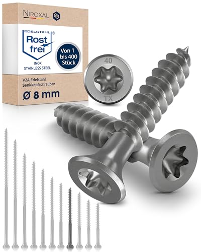 Wood Screws Torx Screws Stainless Steel V2A Rustproof 8 x 90 Chipboard Screws for Wood Partial Thread 8 mm Thick 90 mm Long 1 Piece Stainless Steel Screws Wood A2