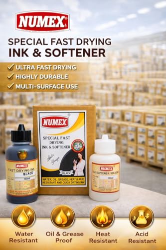 Image of NUMEX Gold Jet Black Batch Printing Fast Drying Liquid & Softener Combo (100ml x 2) | Permanent Coding | Smooth Flow | Since 1976