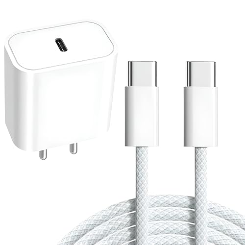 Image of 20W Fast USB C Charger Compatible with iPhone 15,15 Pro,15 Pro Max, 15 Plus, 16, 16 Pro, 16 Pro Max, 16 Plus & Other Type C Adapter Devices with 1 Meter Nylon Braided Type-C to C Data Cable PD, White