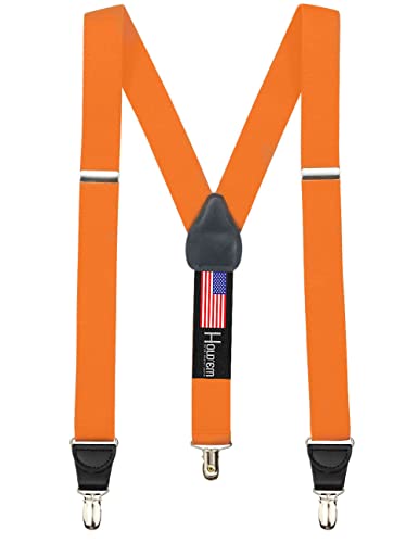 HOLDEM Suspender for Men Made in USA Y-Back Leather Crosspatch Clip on tuxedo suspenders - Orange (Tall - 54)