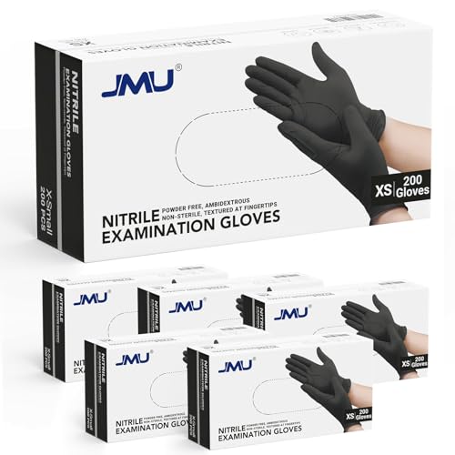 Image of JMU 1200 Black Nitrile Gloves XS, 3.5Mil Disposable Gloves Latex-Free | Powder-Free for for Medical, Food Prep, Cleaning