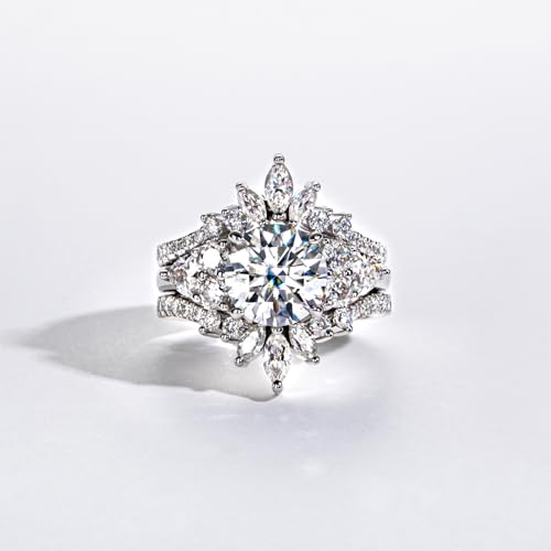 Moissanite Engagement Rings for Women, 3 ct (4 ctw) D Color VVS1 Lab Created Diamond 18K White Gold Plated Silver Moissanite Diamond Anniversary Wedding Ring 5