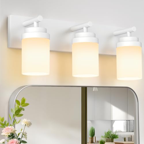 Image of IZORRO Bathroom Light Fixture White, White Glass Shade 22-Inch 3-Light
