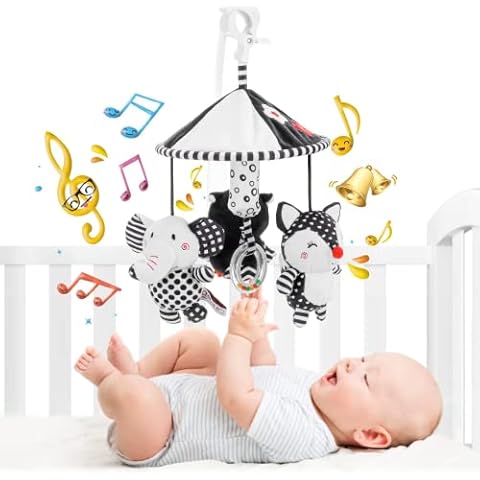Baby Hanging Toys for 0-6 Months: Newborn Black and White Sensory Toy Clip on Pram Rattle Soft Plush High Contrast Crib/Cot/Stroller/Pushchair Activity Rattle Toy for Toddler Infant 0 3 6 9 12 Month Cover