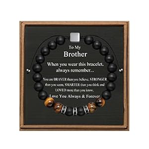 JoycuFF Gifts for Men Natural Tiger Eye Black Matte Agate Bracelets, Christmas Birthday Gifts for Boyfriend Husband Brother from Girlfriend Wife, To My Man Bead Bracelets