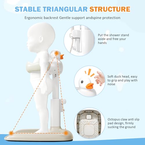 Image of Adjustable Height Baby Shower Stand with Anti-Slip Base, Bath Shower Standing Support, Portable Bath Helper