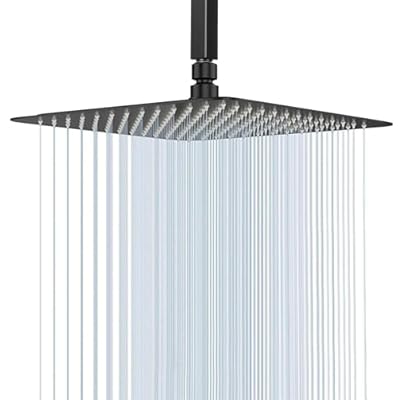 BELLEARLY 20 Inch Large Rainfall Shower Head High Pressure Square Stainless Steel Ceiling Rain Showerhead with Silicone Nozzle, Waterfall Full Body Coverage, Ultra Thin Water Saving, Black