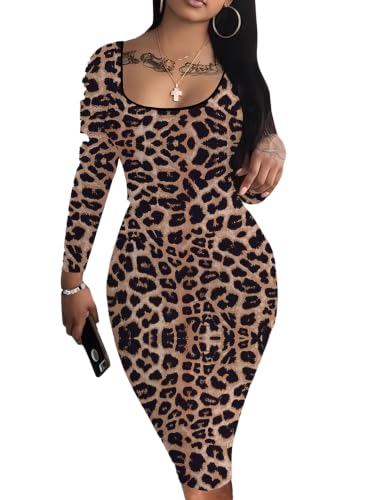 Image of Nimsruc Womens Autumn Casual Sexy Long Sleeves Bodycon Dress Basic Pencil Midi Club Dresses
