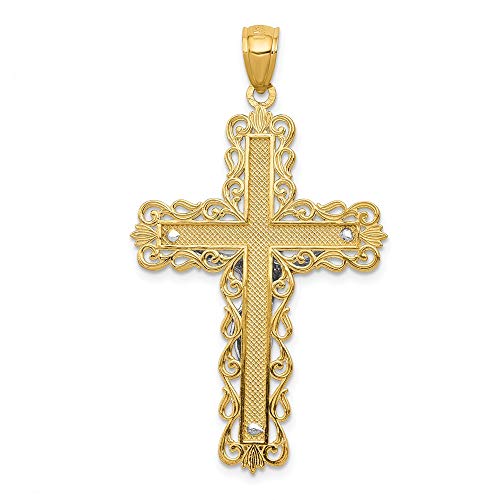 Solid 14k Yellow and White Gold Two Tone Cross Pendant Crucifix Charm - 43mm x 25mm4