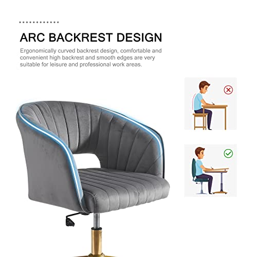 Image of Nrizc Velvet Office Desk Chair, Grey, Adjustable Swivel Wheels, Ergonomic Design for Home Office, Bedroom, Study