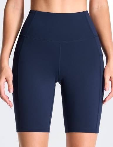 Image of THE GYM PEOPLE High Waist Yoga Shorts for Women's Tummy Control Fitness Athletic Workout Running Shorts with Deep Pockets