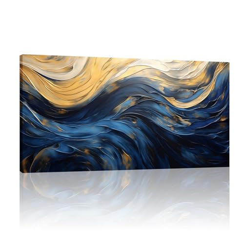 Peintures bleues et dorées pour chambre à coucher | Toile décorative graffiti chic 160cm