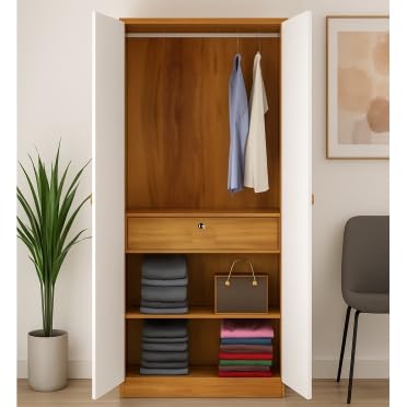 Image of Callas 2 Door Engineered Wood Wardrobe | Modern Bedroom Storage Cabinet with Lock & Shelves | Compact Almirah for Clothes,1 Year Warranty with Free Installation