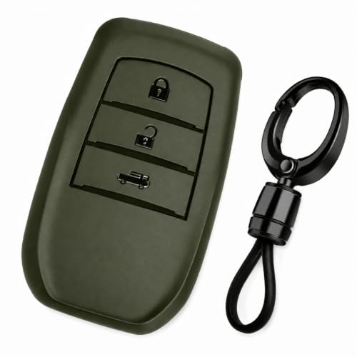 Image of JVCV Soft TPU Key Cover Compatible with Toyota Fortuner Camry Hilux Innova Crysta Fortuner Legender Innova HyCross Land Cruiser 3 Button Smart Key (3B Matte Green Style A)