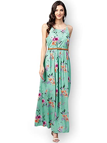 Image of Zima Leto Women's Green Floral Strappy Maxi Dress