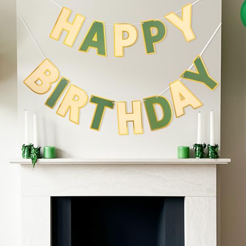 Image of Pre-Strung Happy Birthday Banner Brown Green Party Decorations