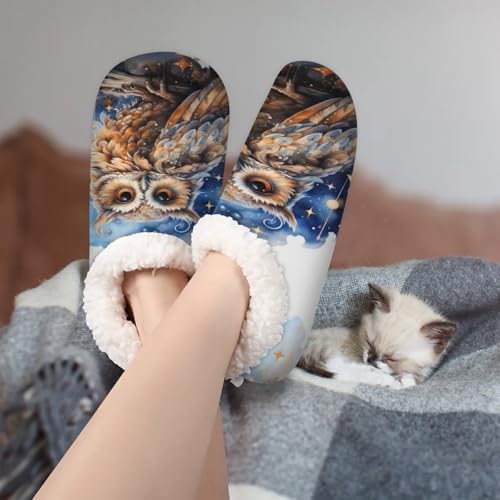 Funny Owl Women's Slippers Socks Cozy Fuzzy Sherpa House Shoes Winter House Bedroom Slippers Owl Moon Good Night3