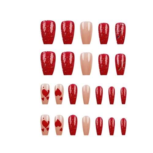 24個 スクエア プレス オン ネイル バレンタイン フランス フェイクネイル アクリル つけ爪 人工爪 接着剤 爪 女性用