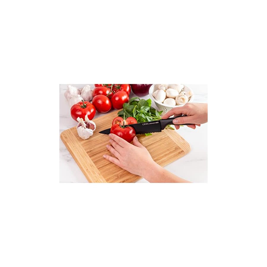 Dishwasher-Black-Coated-10-Piece-Knife-Set-With-Block-Stainless-Steel-Safe Dishwasher Black Coated 10 Piece Knife Set With Block Stainless Steel Safe