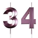 AOOLADA 34 & 43 Birthday Candle, 34th & 43rd Cake Candles, Number 34 & 43 Birthday Candles for Cake Topper Decoration, Purple