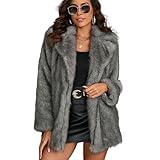 M&Catree Abrigo de Piel Sintética para Mujer Chaqueta de Invierno con Manga Larga Cuello de Solapa Parka Abierto Grueso y Cálido - Gris oscuro, XXL