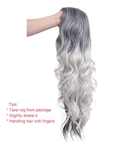 Besuante BW-001 Beautyself Silver Grey Costume Wigs For Women Halloween Curly Long Wavy Fashion Cosplay Ombre Black Mix Gray Hair Wigs thumb #4