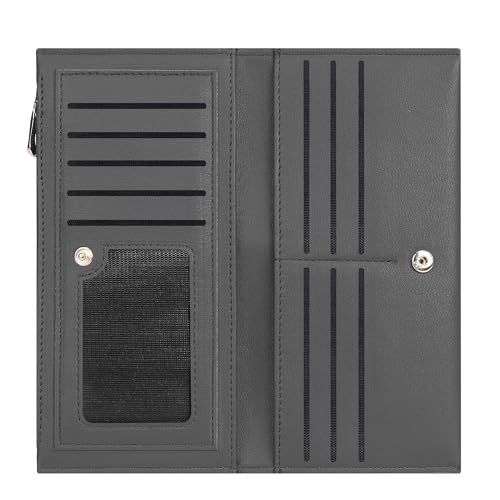 Generic Ultra Slim RFID Blocking Wallet for Women, Black, Bi-Fold, 10 Card Slots, 1 ID Window, 2 Bill Compartments, 1 Zip Pocket, Full-Grain Leather, Minimalist Design, RFID Protected