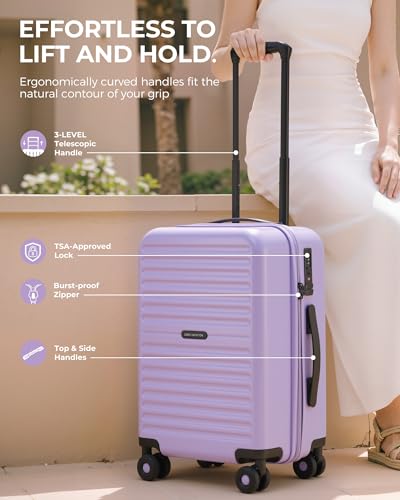 Image of LONG VACATION Luggage Sets, PC Lightweight Suitcase with Spinner wheels, 3 Piece Luggage Set with TSA Lock, Hard shell Suitcase Set, Checked Travel Suitcase (Lavender, 3 Piece Set)