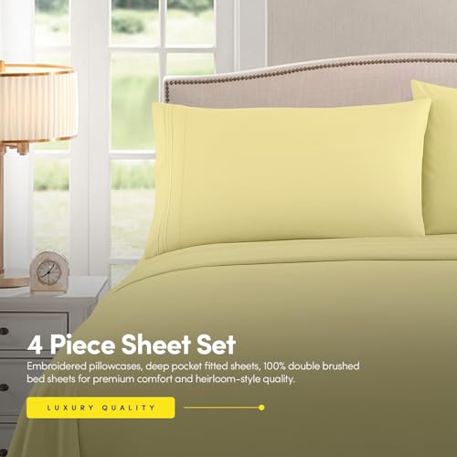 Image of 1500 Supreme Collection Twin XL Sheet Sets Pale Yellow - 3 Piece Bed Sheets and Pillowcase Set for Twin XL Mattress - Extra Soft, Elastic Corner Straps, Deep Pocket Sheets, Twin XL Pale Yellow