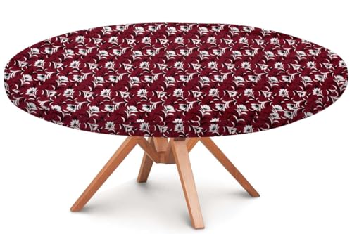 Image of The Furnishing Tree Round Elastic Fitted Dining Table Cover WxL 36x36 Inches Floral Pattern Dark Brown