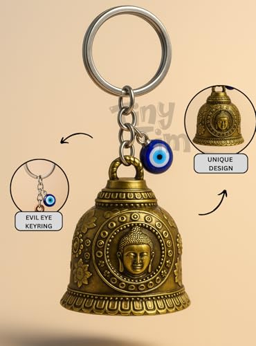 Image of Tiny Tim Guardian Bell with Evil Eye Charm - Protective Motorcycle & Car Accessory - Tibetan-Inspired Design - Wards Off Negative Energy - Ideal Gift for Bikers & Travelers