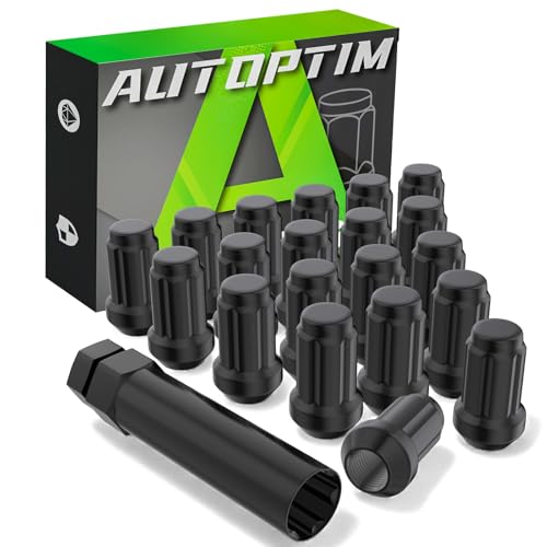 Image of AUTOPTIM 7 /16-20 Spline Lug Nuts - 20 Pcs Black Closed End Nuts with Socket | Replacement for 1964-1983 Chevy Malibu, 1967-1981 Camaro, 1969-1972 Blazer, 1958-1970 Impala, 6 Point Aftermarket Wheel Nuts