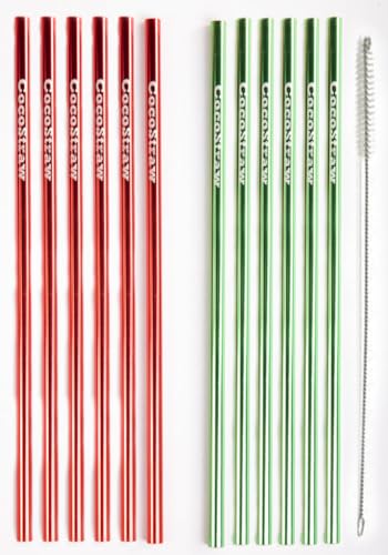 12 pitillos metálicos reutilizables rojo y verde 26 cm miniatura 1