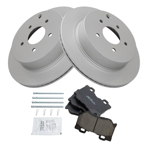 Image of TRQ Rear Brake Pad and Rotor Set Ceramic G Coated Rotors Compatible with 2018 Infiniti Q50 2013 M37 M56 2015-2019 Q70L