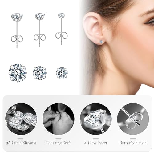 Surgical Steel Stud Earrings for Women 6 Pairs Sensitive Ears Hypoallergenic 20G Stainless Steel Hoop Earrings Flat Back Earrings Cartilage Earrings Hoop Stud3