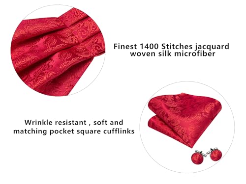 Image of Barry.Wang Ascot Ties Cravat Tie Men Paisley Plaid Scarf Self Tie Pocket Square Cufflinks Set Wedding Party