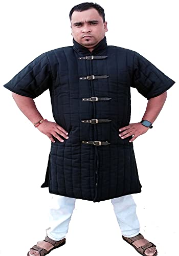 Mittelalterlicher Gambeson Mantel Aketon Jacke, dick gepolstert, volle Länge, Schwarz Cover