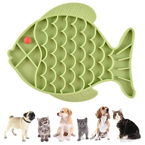 Cat Feeders Slow Feeder Cat Bowl, Fish Shape Silicone Puzzle Feeder Kitten Bowl Fun Interactive Feeder Bowl Preventing Pet Feeder Anti-gulping Healthy Eating Diet Cat Bowls (blue) (GREEN) Cover